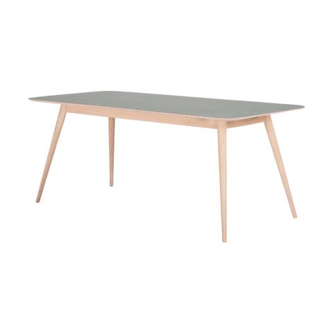 Stafa table houten eettafel whitewash - met linoleum tafelblad dark olive - 200 x 90 cm