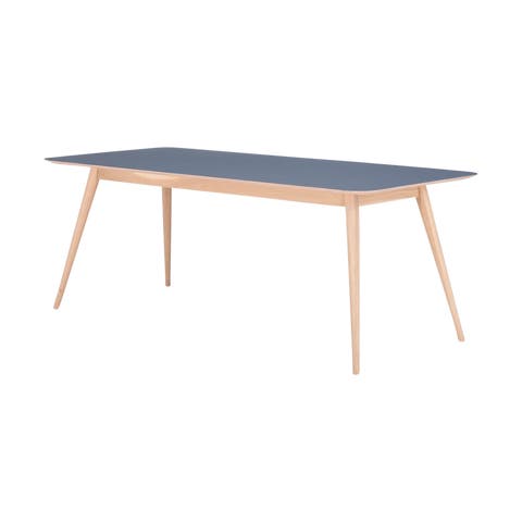 Stafa table houten eettafel whitewash - met linoleum tafelblad smokey blue - 180 x 90 cm