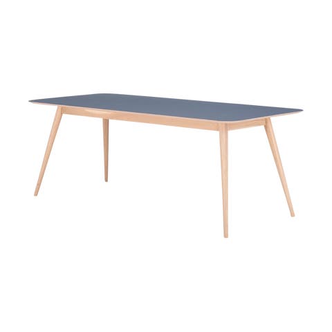 Stafa table houten eettafel whitewash - met linoleum tafelblad smokey blue - 160 x 90 cm