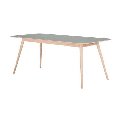 Stafa table houten eettafel whitewash - met linoleum tafelblad dark olive - 180 x 90 cm