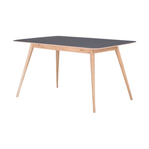 Stafa table houten eettafel whitewash - met linoleum tafelblad nero - 140 x 90 cm