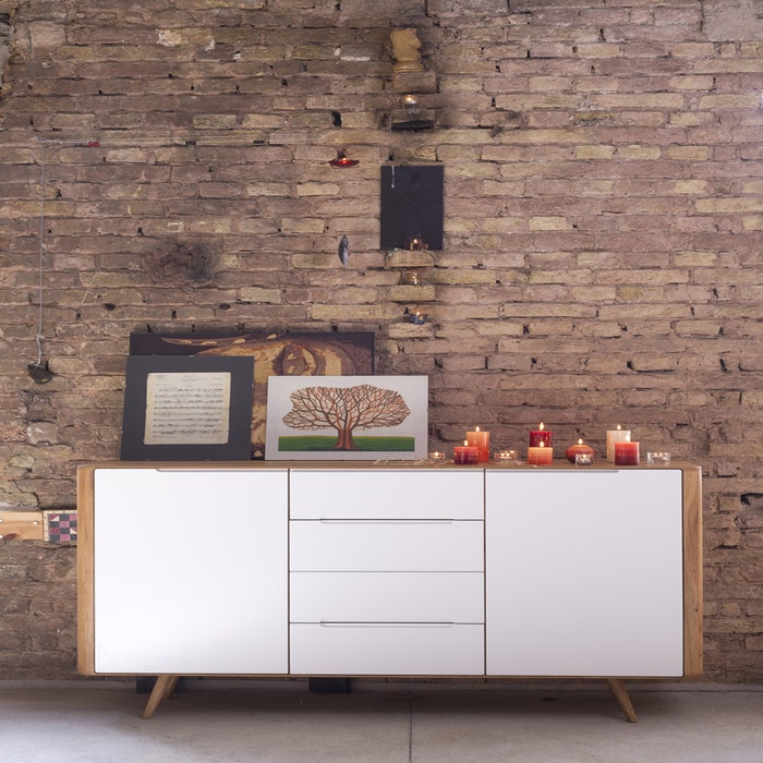 Ena dresser 135 houten ladekast whitewash - 135 x 110 cm - kledingkast - opbergkast - lodge - loca