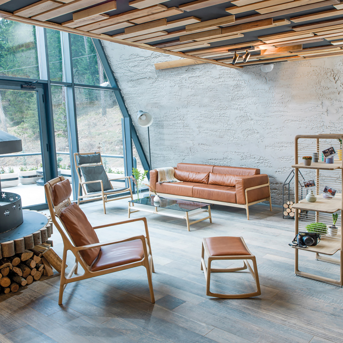 Fawn coffee table houten salontafel whitewash - met glazen tafelblad petrol - 120 x 60 cm - koffietafel - glas - eiken - design - eikenhouten - rechthoekig - licht eiken - moderne - scandinavisch - woonkamer