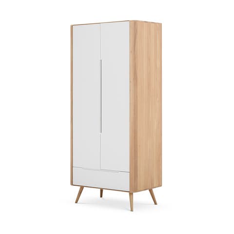 Ena wardrobe houten garderobekast whitewash - 90 x 200 cm