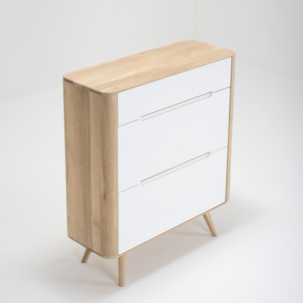 Ena shoe cabinet houten schoenenkast whitewash - 90 x 110 cm - hal - wit - met lade - dicht - gang - eiken