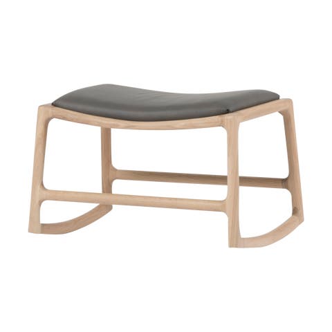 Dedo footstool - whitewash voetenbank met dakar leather grey
