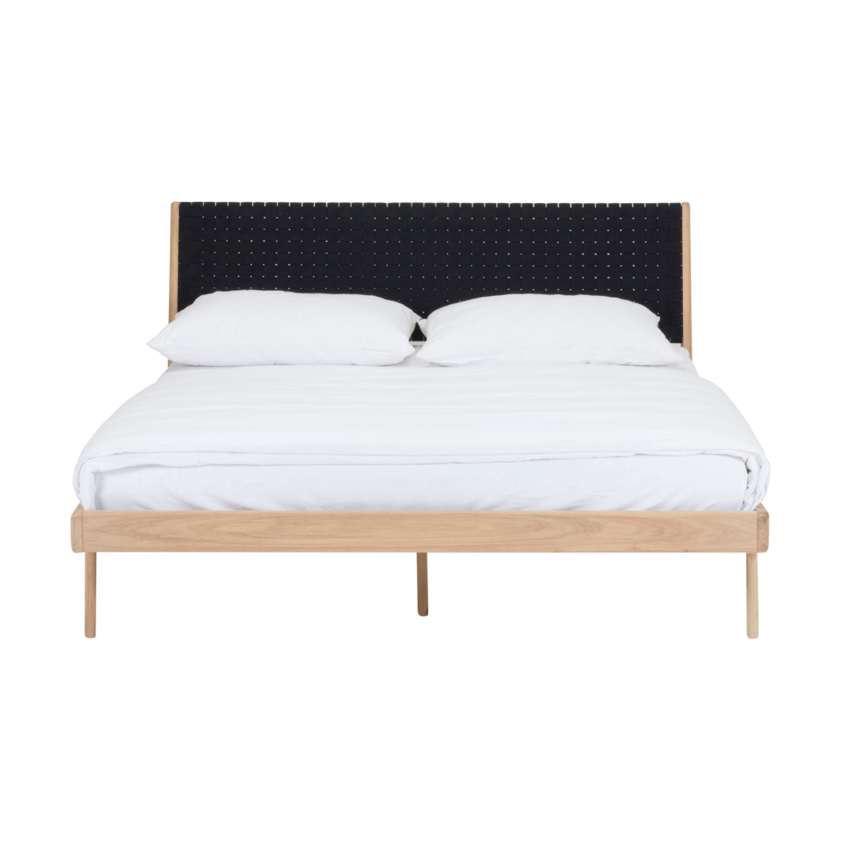 Fawn bed deep frame - Houten bed whitewash met cotton webbing black 4555 - 180 x 200