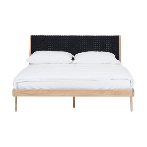 Fawn bed deep frame - Houten bed whitewash met cotton webbing black 4555 - 180 x 200