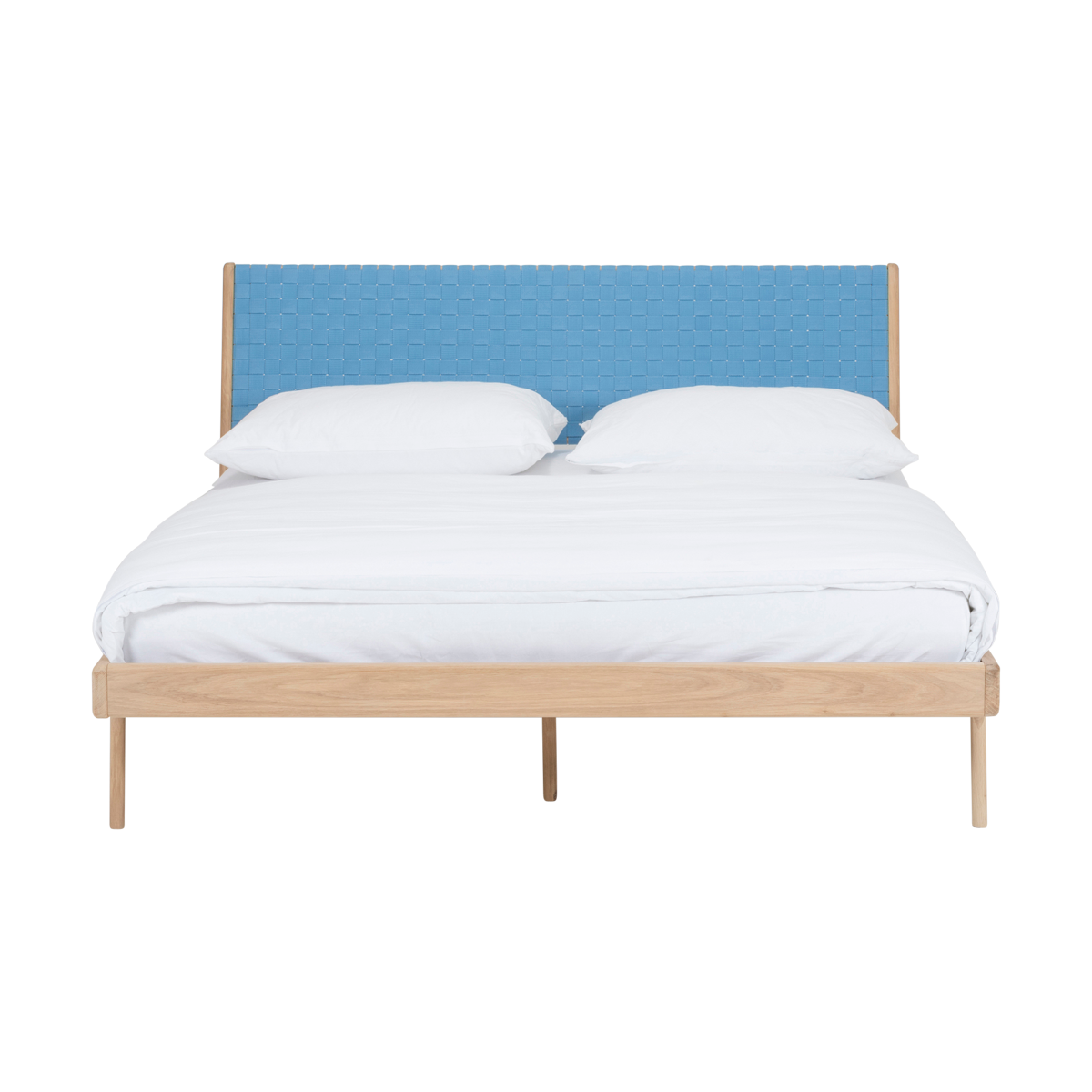 Fawn bed deep frame - Houten bed whitewash met cotton webbing blue 4581 - 180 x 200