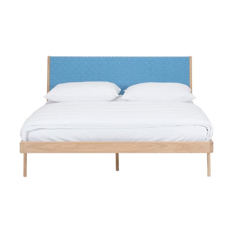 Fawn bed deep frame - Houten bed whitewash met cotton webbing blue 4581 - 180 x 200