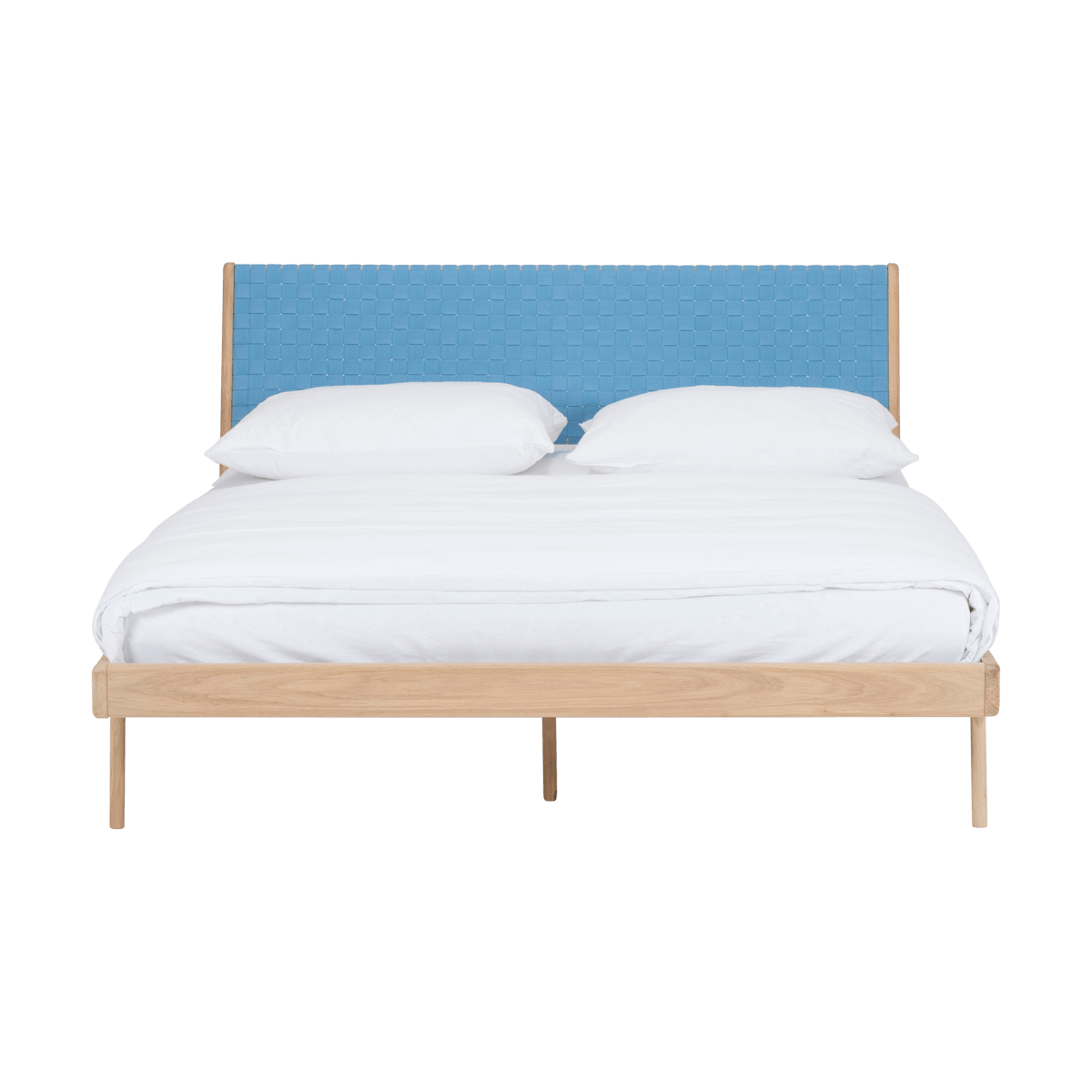 Fawn bed deep frame Houten bed whitewash met cotton webbing blue 4581