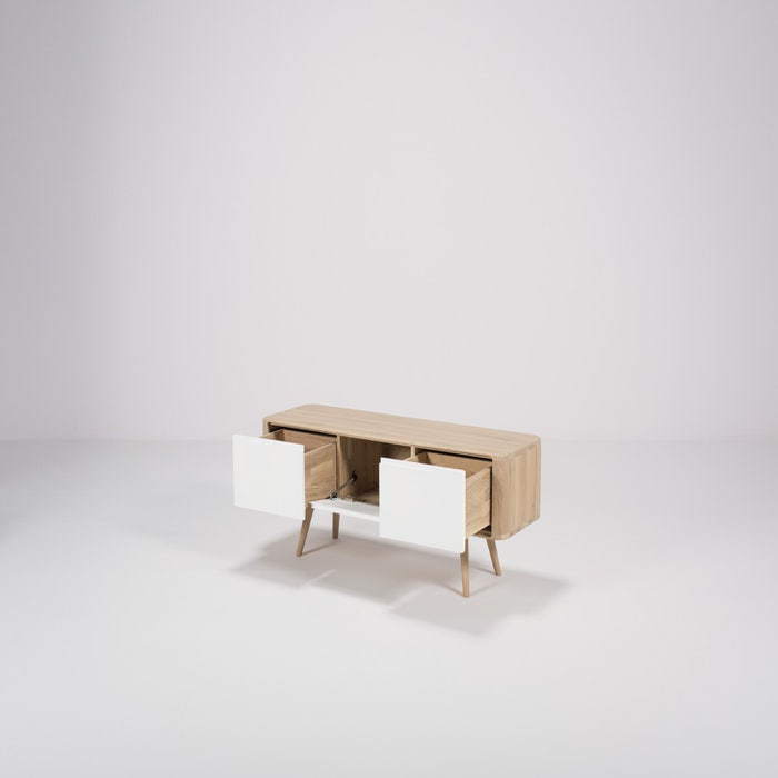 Ena lowboard houten tv meubel whitewash - 135 x 55 cm - sideboard - retro design - scandinavisch