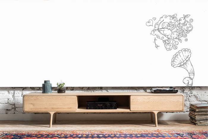 Fawn lowboard 2 drawers houten tv meubel whitewash - 220 x 45 cm - open vak - televisie - kast