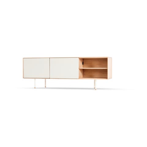 Fina sideboard houten dressoir whitewash - met mushroom linoleum - 180 x 45 cm