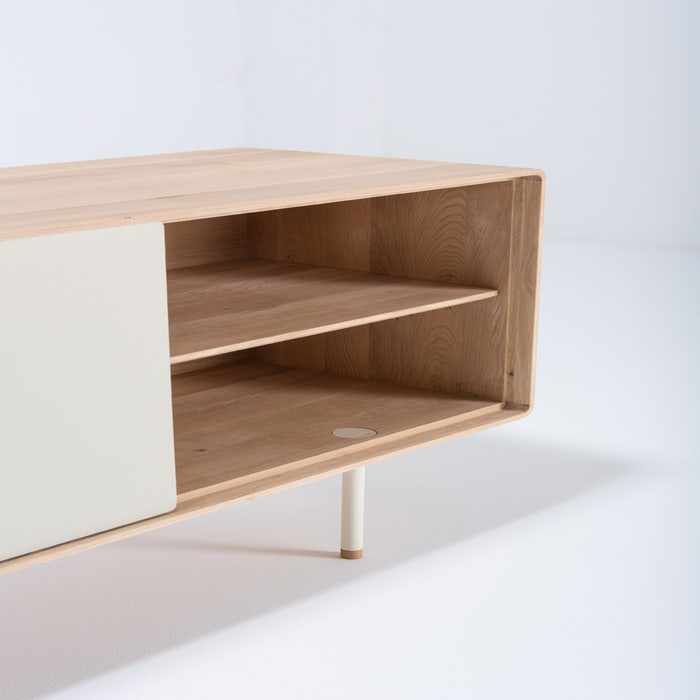 Fina sideboard houten dressoir whitewash - met mushroom linoleum - 180 x 45 cm opbergkast - eiken - design - scandinavisch