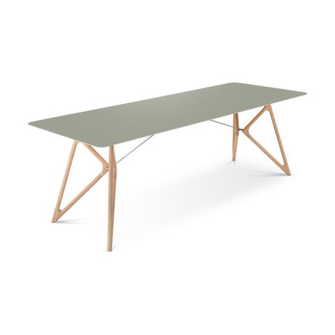 Tink table houten eettafel whitewash - met linoleum tafelblad dark olive - 240 x 90 cm
