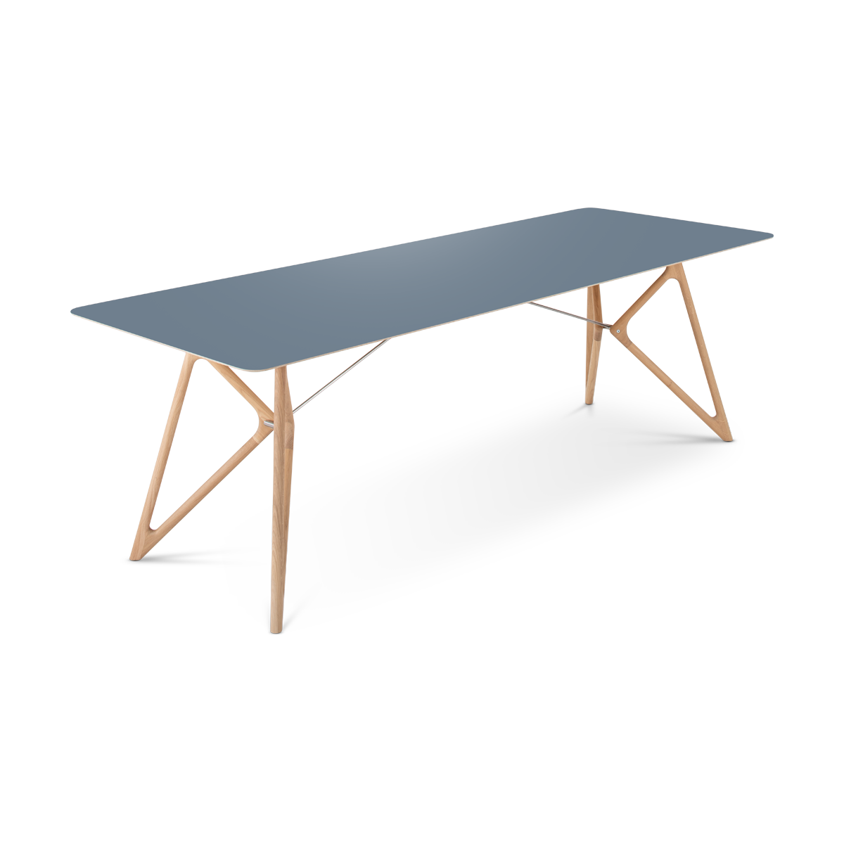 Tink table houten eettafel whitewash - met linoleum tafelblad smokey blue - 240 x 90 cm