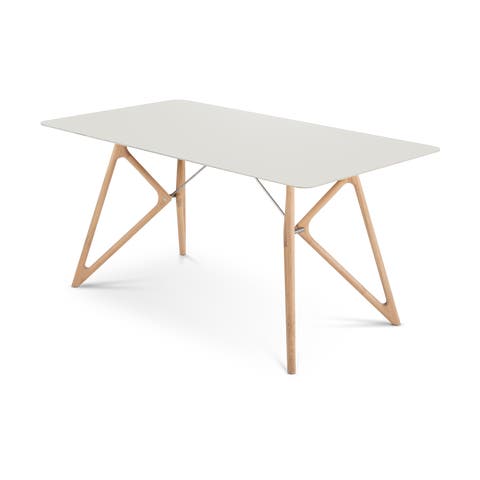 Tink table houten eettafel whitewash - met linoleum tafelblad mushroom - 160 x 90 cm