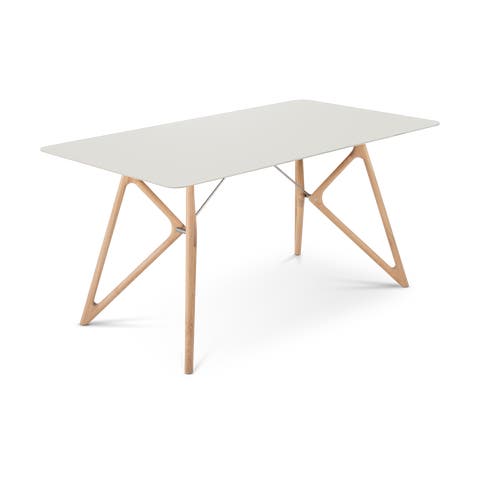 Tink table houten eettafel whitewash - met linoleum tafelblad mushroom - 160 x 90 cm
