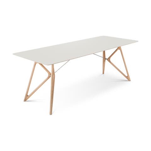 Tink table houten eettafel whitewash - met linoleum tafelblad mushroom - 220 x 90 cm