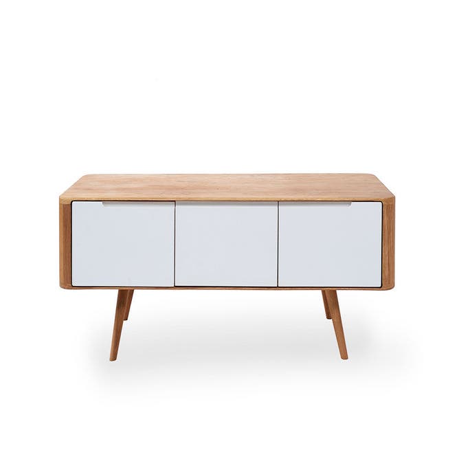 Ena lowboard houten tv meubel naturel - 135 x 42 cm - kast - eiken - retro - scandinavisch - woonkamer - modern - ondiep - ronde hoeken - kast met lades