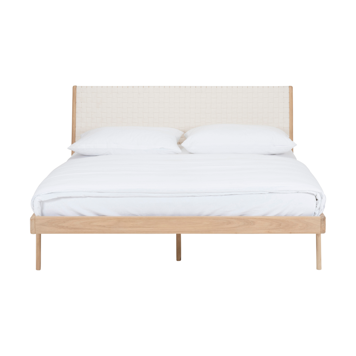 Fawn bed deep frame - Houten bed whitewash met cotton webbing white 2001 - 180 x 200