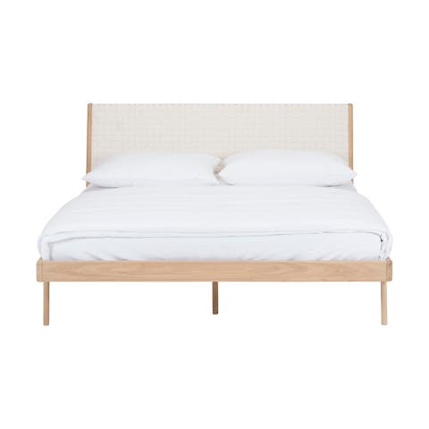 Fawn bed deep frame - Houten bed whitewash met cotton webbing white 2001 - 180 x 200
