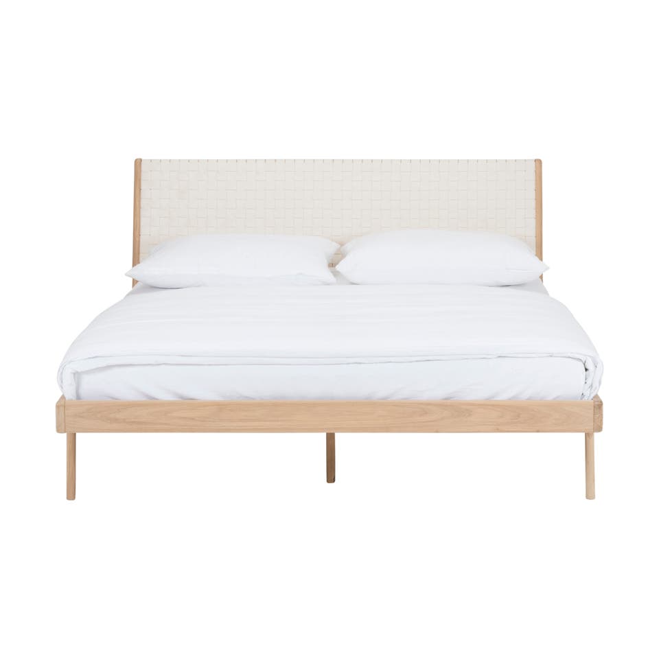 Fawn bed deep frame - Houten bed whitewash met cotton webbing white 2001 - 180 x 200