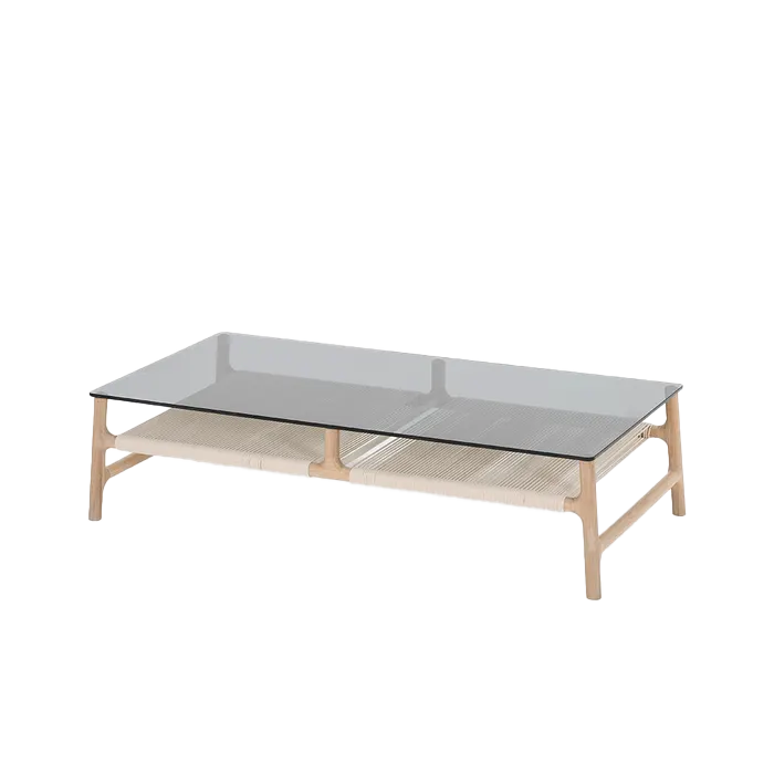 Fawn coffee table houten salontafel whitewash - met glazen tafelblad grey - 120 x 60 cm