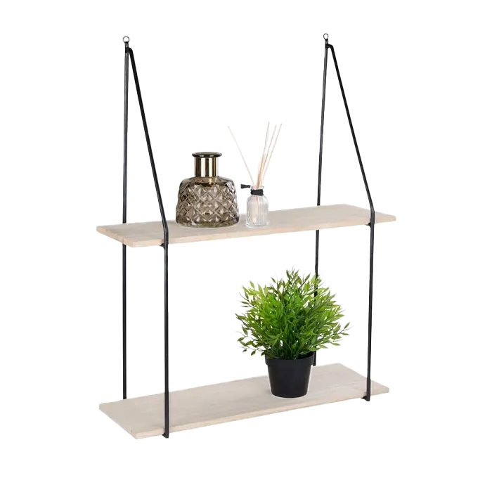 Logan houten wandrek naturel - 72 x 55 cm - opbergrek - wandplanken