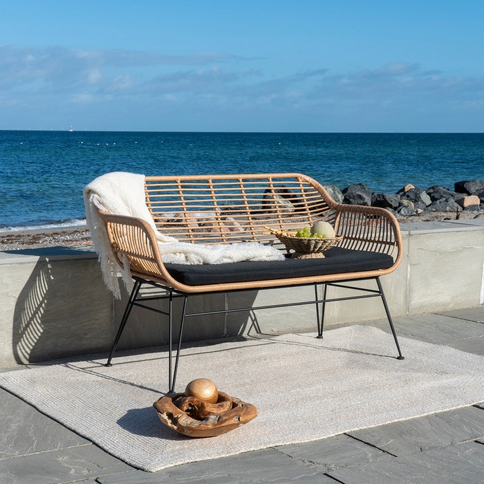 Madelein rotan tuinbank naturel - met zitkussen - rattan - kunststof -