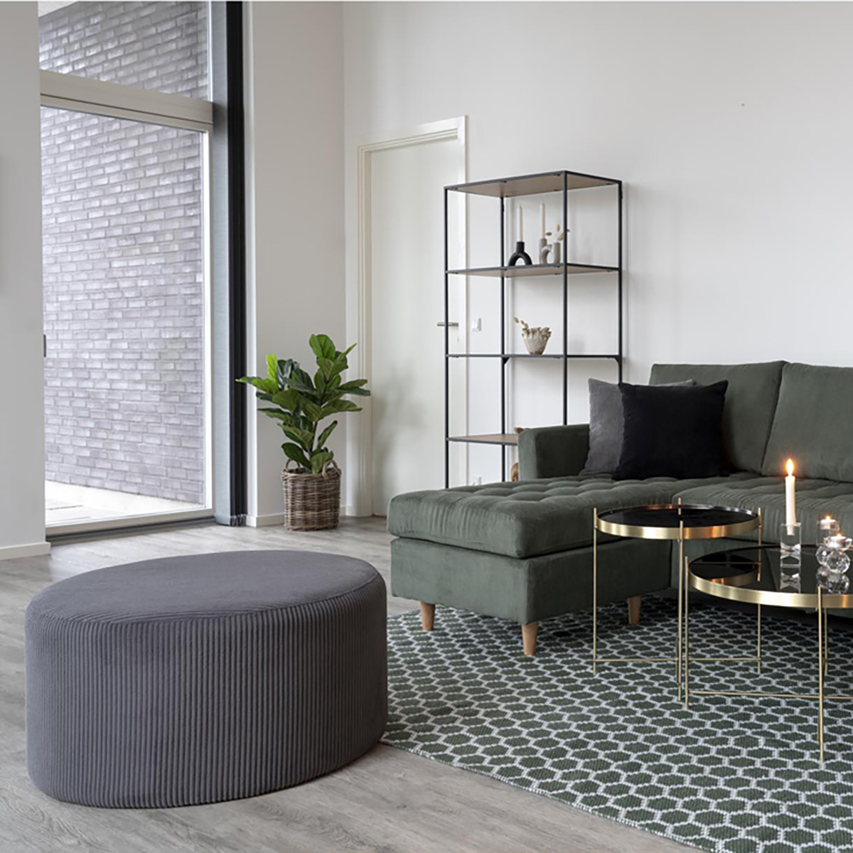 Michelle ribstof poef donkergrijs - Ø 75 cm - hocker - corduroy