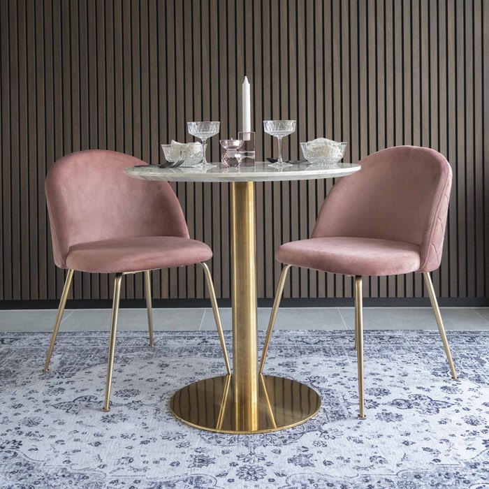 Aniek eetkamerstoel velvet roze - gouden onderstel - verlours - fluwelen