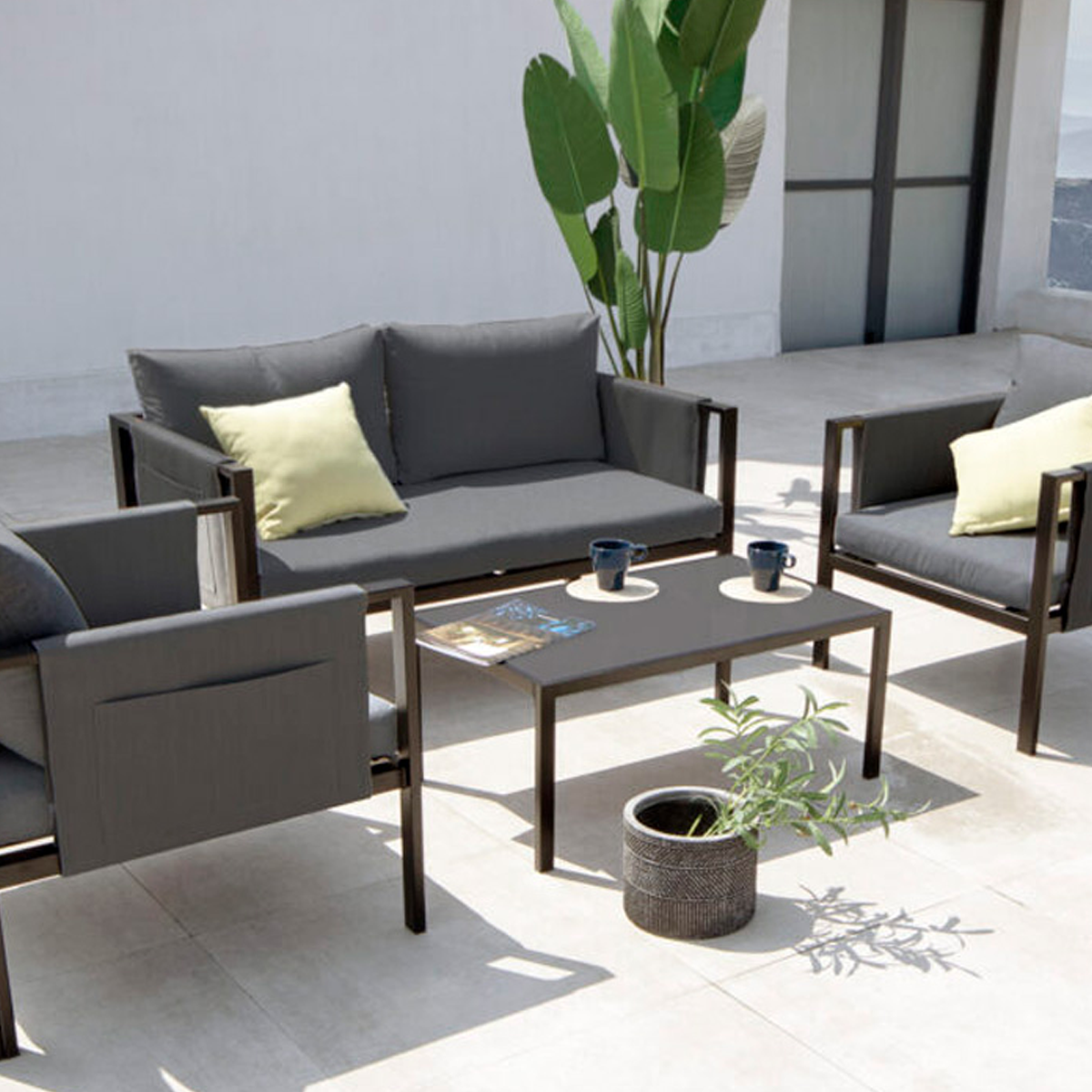 Fardau 4 delige tuin loungeset donkergrijs - met zitkussens - tuinset - antraciet - metaal - buiten