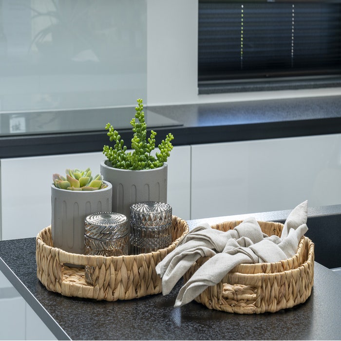 Joy waterhyacint dienblad - set van 3 - ovaal - met handvat - serveerblad