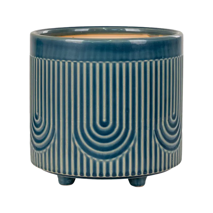 Emmy bloempot keramiek blauw - 15,5 x 16 cm - binnen - aardewerk - beige - patroon