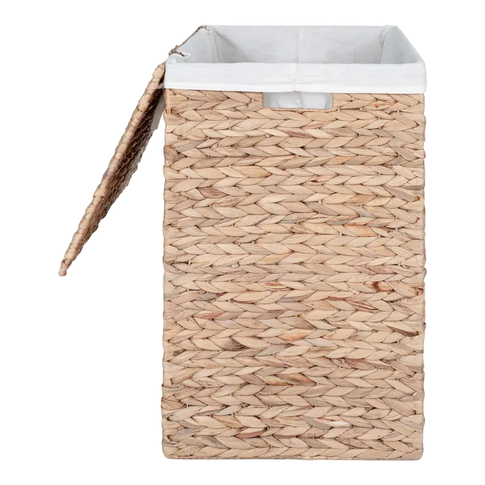 Jet waterhyacint wasmand - 43 x 32 cm - met deksel - groot - badkamer - gevlochten - rechthoekig