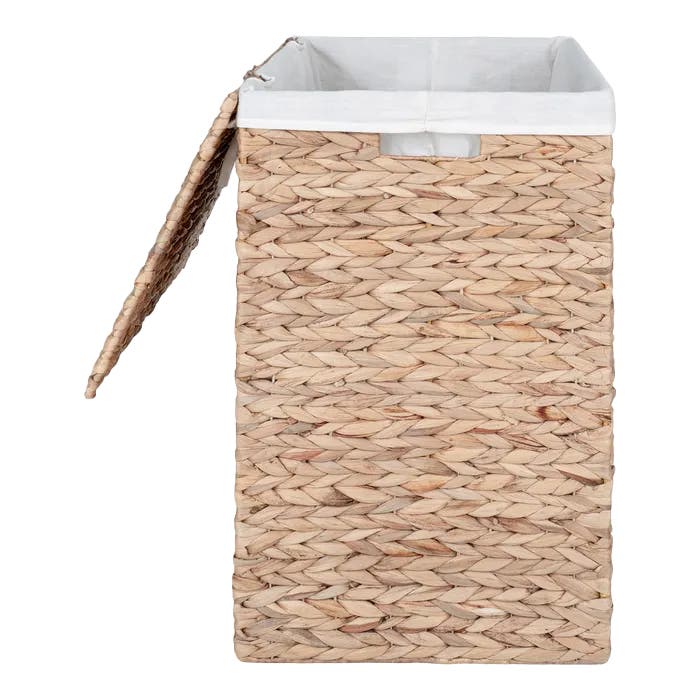 Jet waterhyacint wasmand - 43 x 32 cm - met deksel - groot - badkamer - gevlochten - rechthoekig