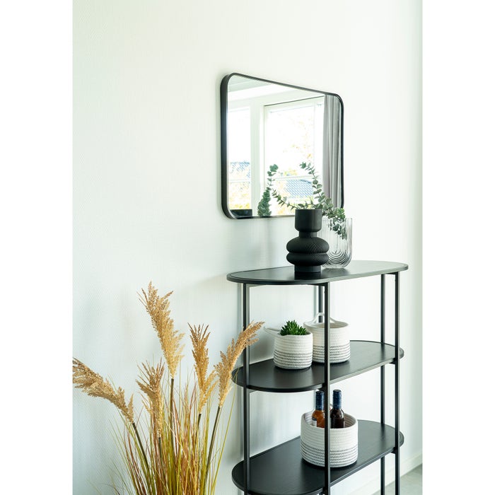 Karen houten ovale open kast zwart - 85 x 111 cm - wandkast - boekenkast - industrieel - woonkamer - met planken - metaal