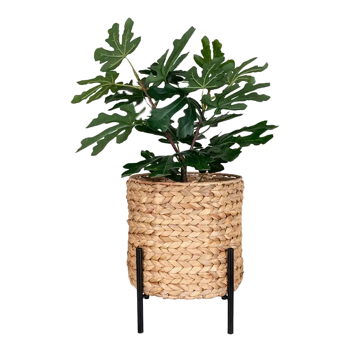 Line waterhyacint bloempot - Ø23,5 x 28 cm - plantenstandaard - plantenmand - zwart - gevlochten - naturel