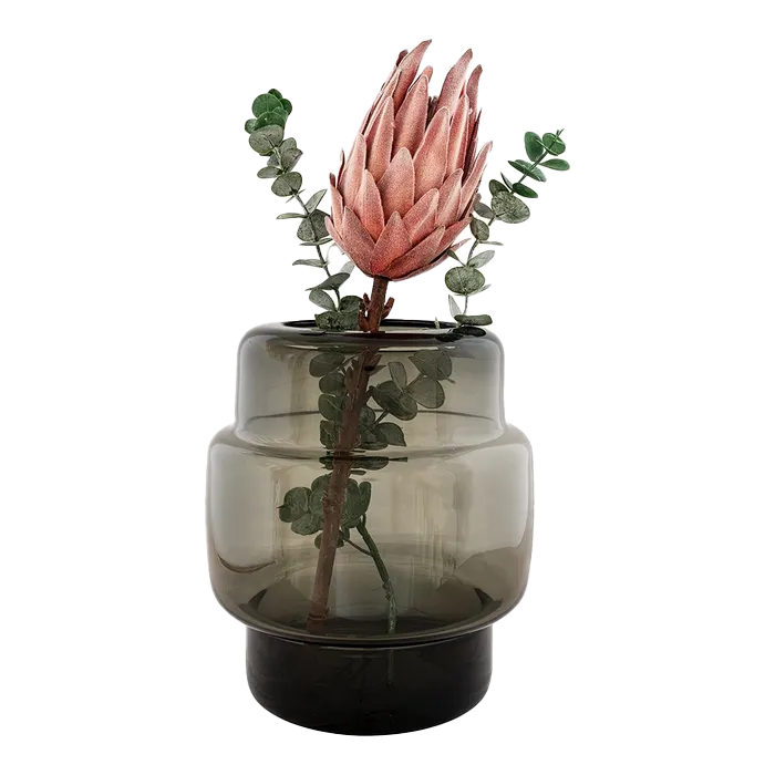 Elaine glazen vaas zwart - Ø21 x 24 cm - bloemenvaas - gerookt glas - antraciet