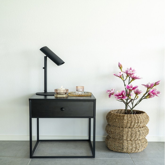 Karen metalen nachtkastje zwart - 40 x 40 cm - met lade - industrieel - bijzettafel - zwart hout - tafeltje - 40 cm breed