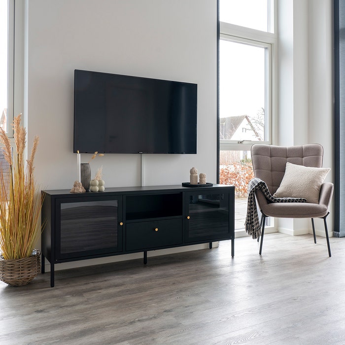 James metalen tv-meubel zwart - 160 x 35 cm - kast - industrieel