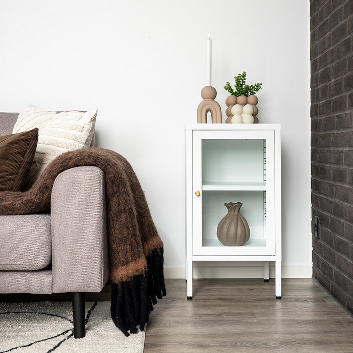 James cabinet metalen opbergkast wit - 38 x 70 cm - kast - kastje - woonkamer - metaal - staal - lage - smalle - industriele