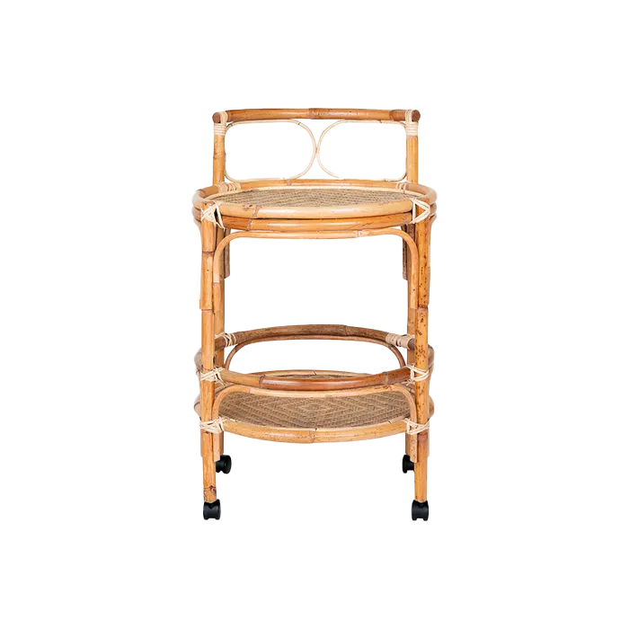 Indigo rotan trolley naturel - Ø 55 cm - keukentrolley - keuken - tafel - tafeltje - op wielen - bar cart - rond