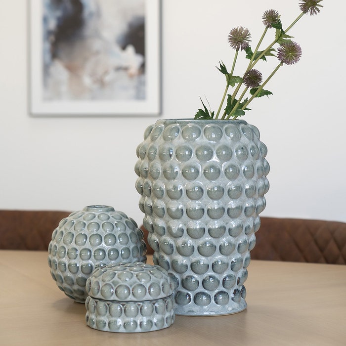 Elvia voorraadpot keramiek blauw - Ø 12,5 x 8,5 cm - snoeppot - met deksel - aardewerk