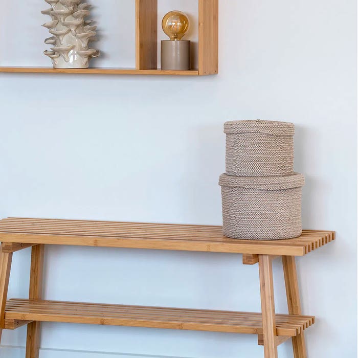 Camille katoenen manden beige - met deksel - set van 2 - opbergmanden - mand - crème - set van 2 - met deksel