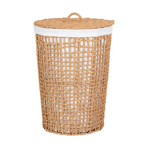 Elsa wasmand met deksel naturel - Ø 42 x 56 cm