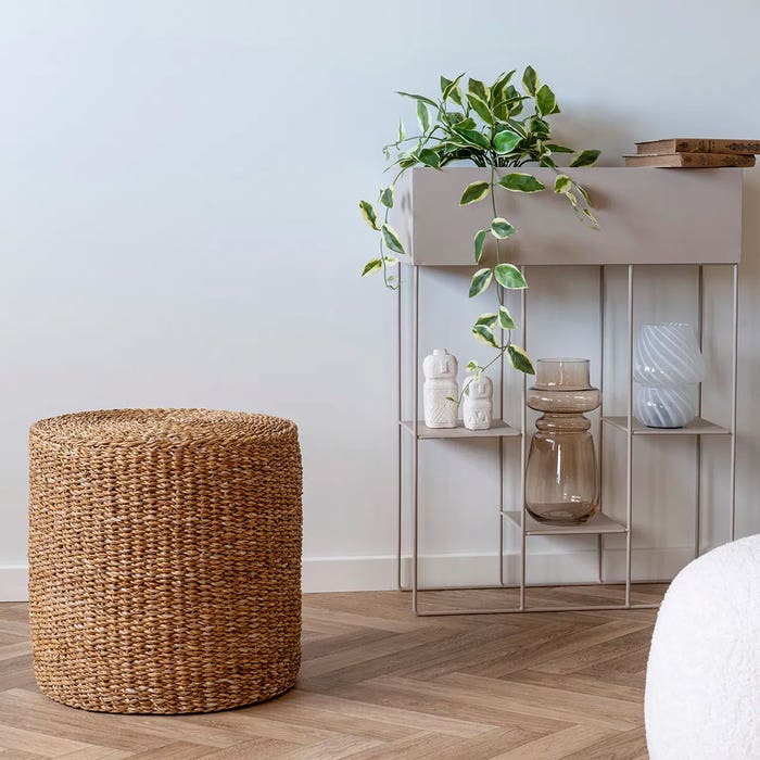 Ward ronde poef van zeegras naturel - Ø 40 cm - hocker - gevlochten - bruin