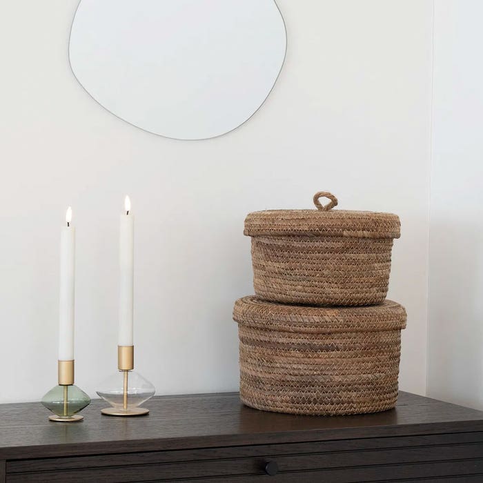 Tijl opbergmanden met deksel bruin - set van 2  - basket - mandjes - gevlochten - scandinavisch